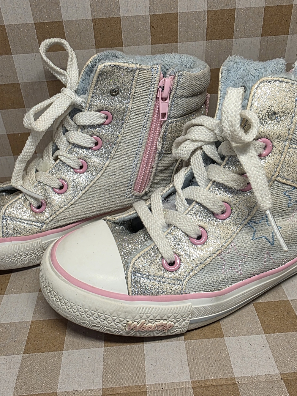 Kids High-Top Glitter Sneakers - Pink & Silver